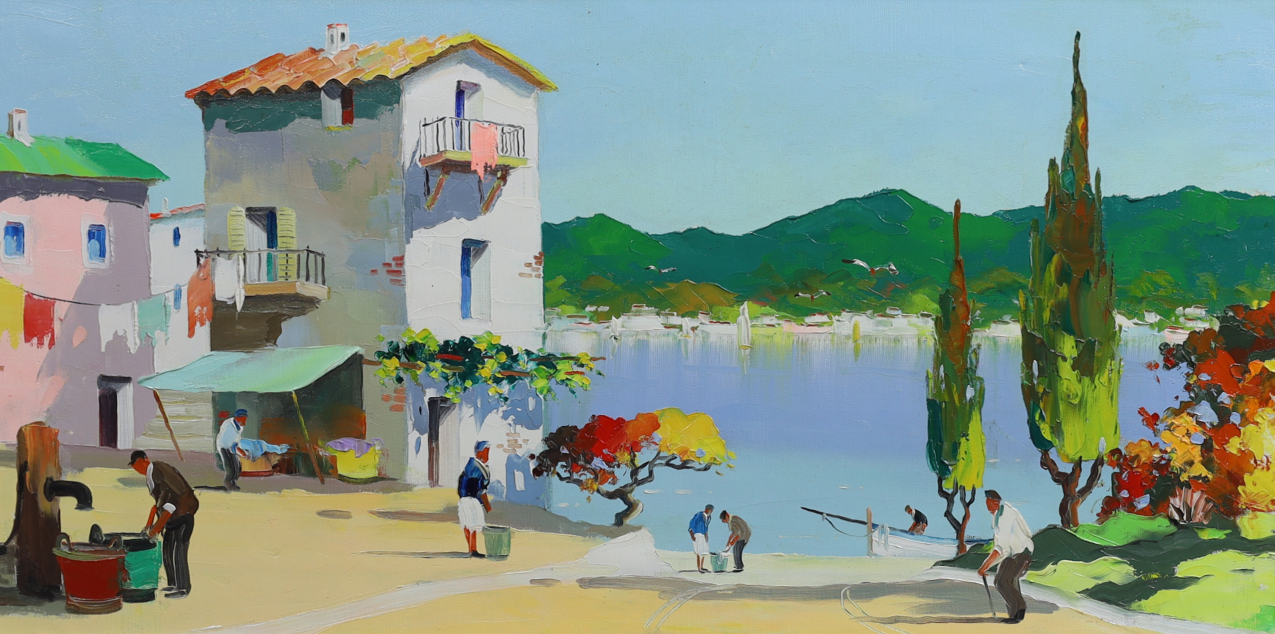 Cecil Rochfort D'Oyly John (English, 1906-1993), 'Along the Spanish Riviera, near Benidorm', oil on canvas, 35 x 70cm